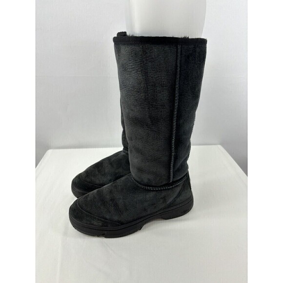 Ugg Ultimate Tall Braid 5340 Boots Size 5 Wide Black Suede Calf Height Sheepskin - Picture 5 of 15